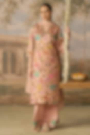 Butter Pink Cotton Blend Digital Printed & Embroidered Kurta Set by MIRASA at Pernia's Pop Up Shop