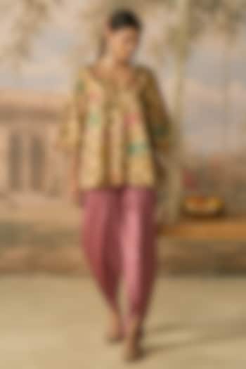 Beige & Rose Pink Cotton Tussar Blend Co-Ord Set by MIRASA at Pernia's Pop Up Shop