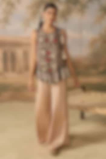  Black & Champagne Bangalore Silk Printed Co-Ord Set by MIRASA at Pernia's Pop Up Shop