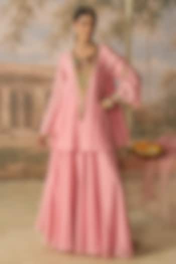 Blush Pink Pure Mul Chanderi Skirt Set by MIRASA at Pernia's Pop Up Shop