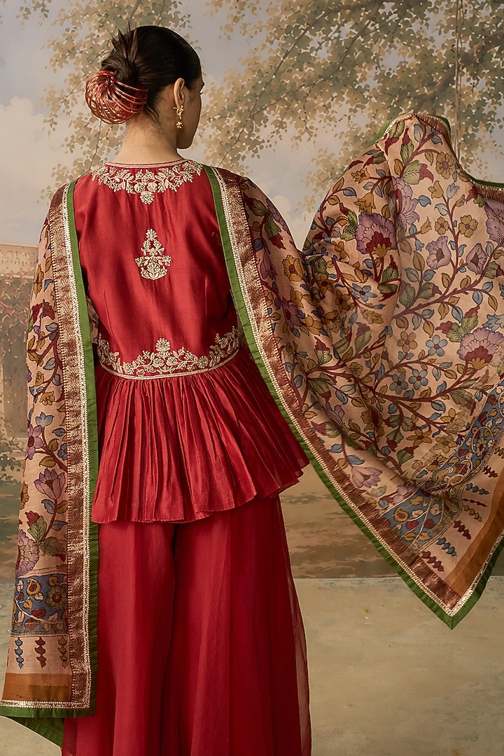 Red Silk Organza Wedding Sharara Set by MIRASA at Pernia's Pop Up Shop