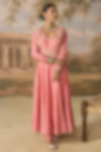 Pink Pure Silk Chanderi Wedding Anarkali Set by MIRASA at Pernia's Pop Up Shop