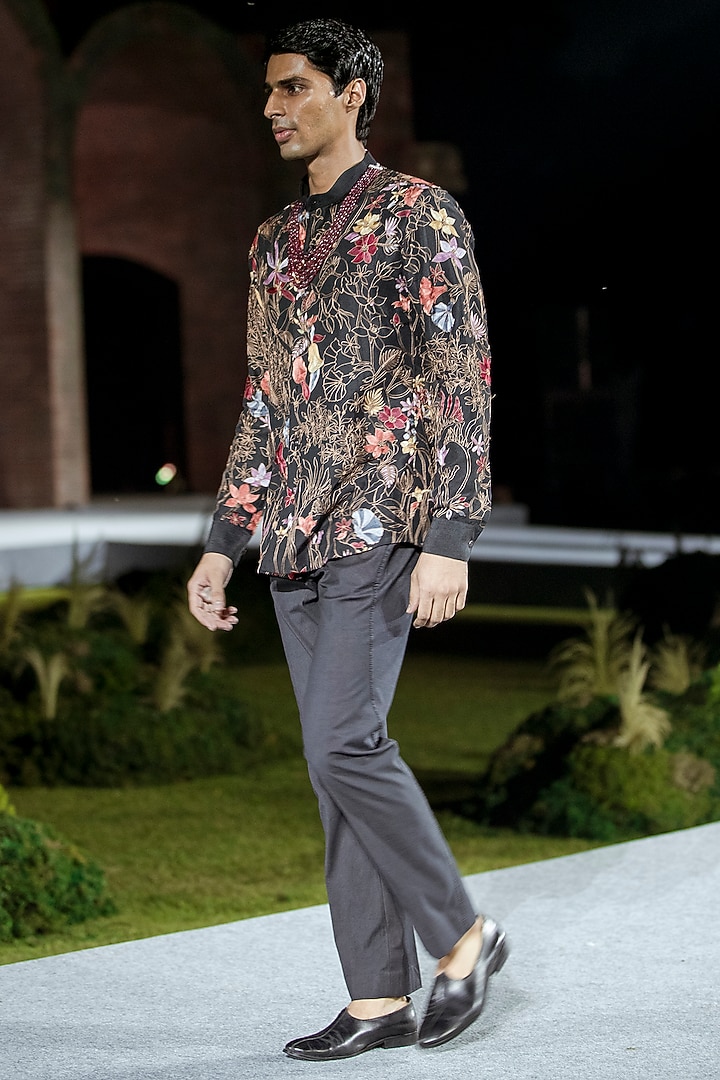 Black Pure Silk Co-Ord Set by Mishru Men at Pernia's Pop Up Shop