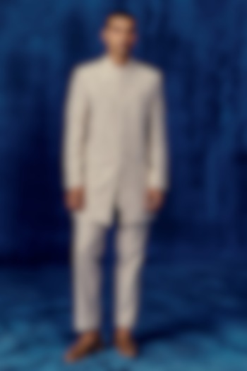 Champagne Dupion Embroidered Groom Sherwani Set by Mishru Men at Pernia's Pop Up Shop