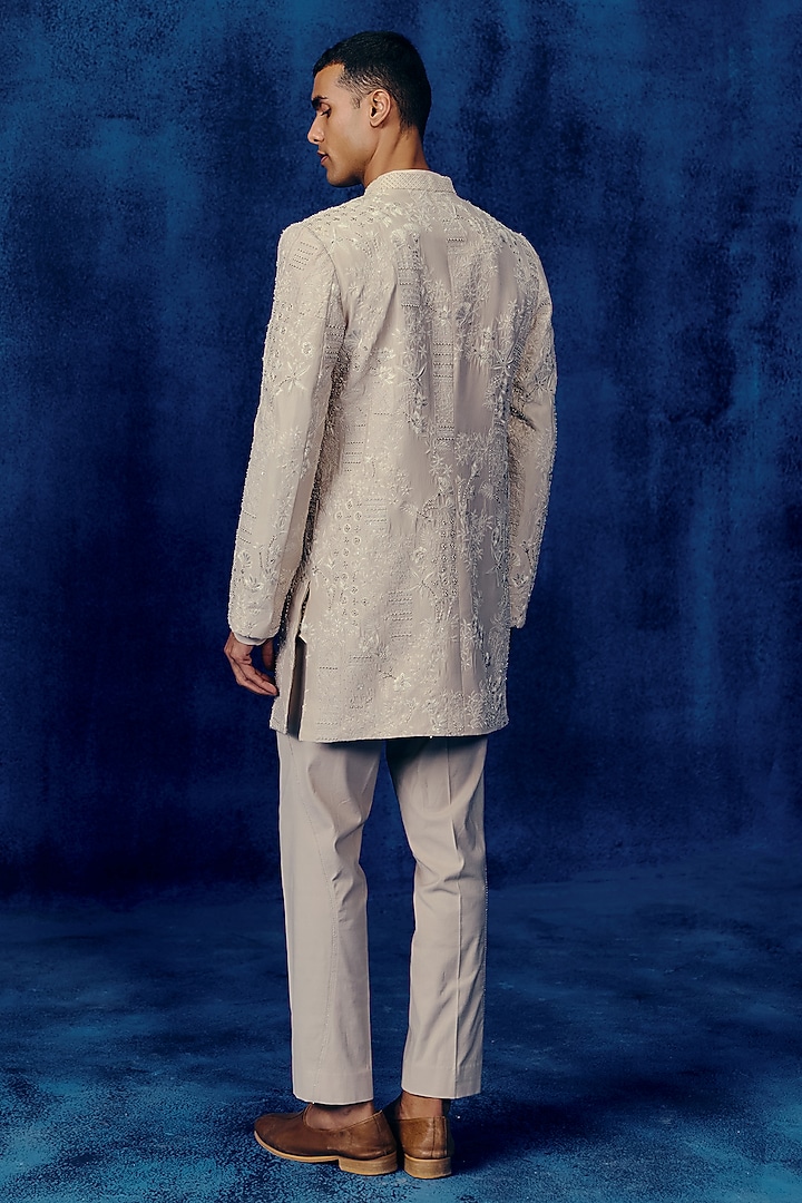 Champagne Dupion Embroidered Groom Sherwani Set by Mishru Men at Pernia's Pop Up Shop