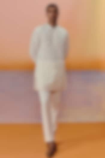 Ivory Organza Smocking Kurta Set by Mishru Men at Pernia's Pop Up Shop