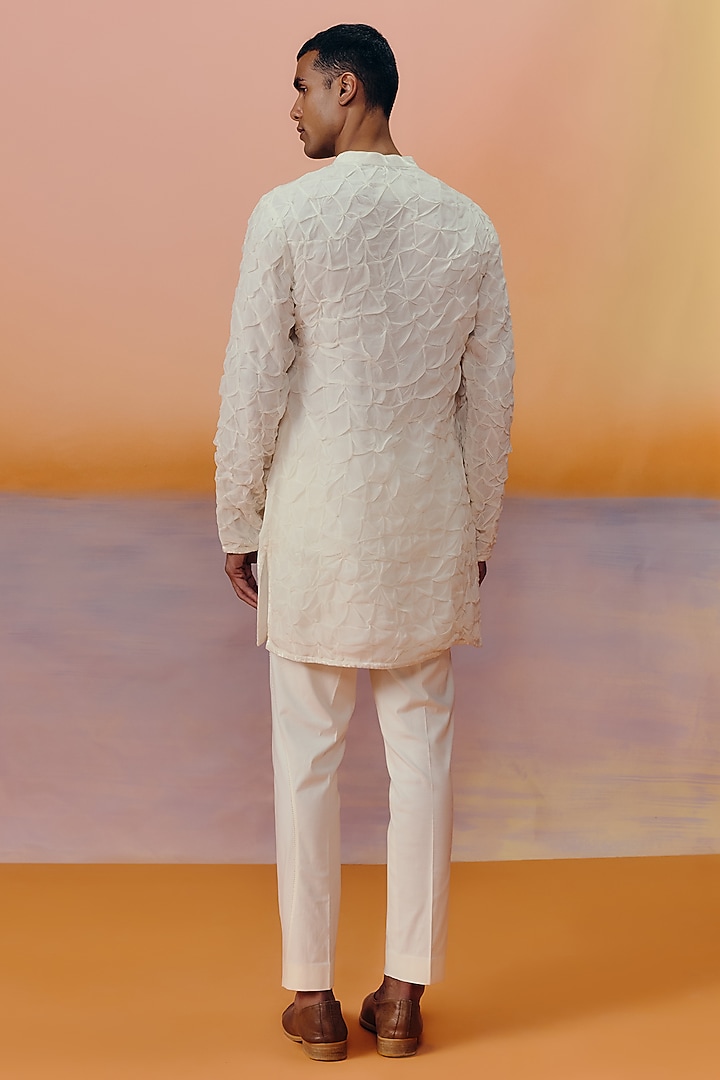 Ivory Organza Smocking Kurta Set by Mishru Men at Pernia's Pop Up Shop