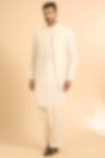 Ivory Pure Raw Silk Bundi Jacket Set by Mishru Men at Pernia's Pop Up Shop