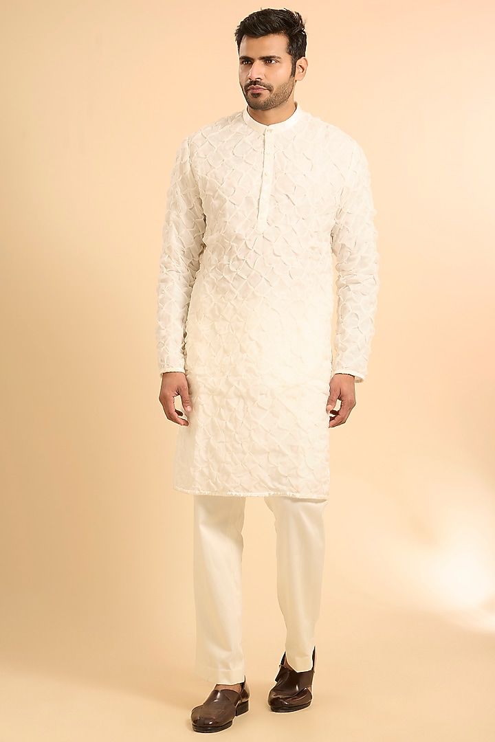 Ivory Pure Raw Silk Bundi Jacket Set by Mishru Men at Pernia's Pop Up Shop