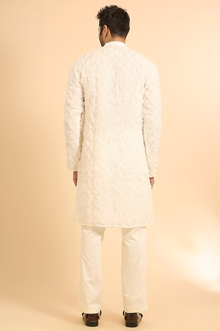 Ivory Pure Raw Silk Bundi Jacket Set by Mishru Men at Pernia's Pop Up Shop