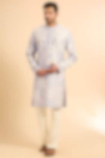 Cloudy Blue Chanderi Embroidered Kurta Set by Mishru Men at Pernia's Pop Up Shop