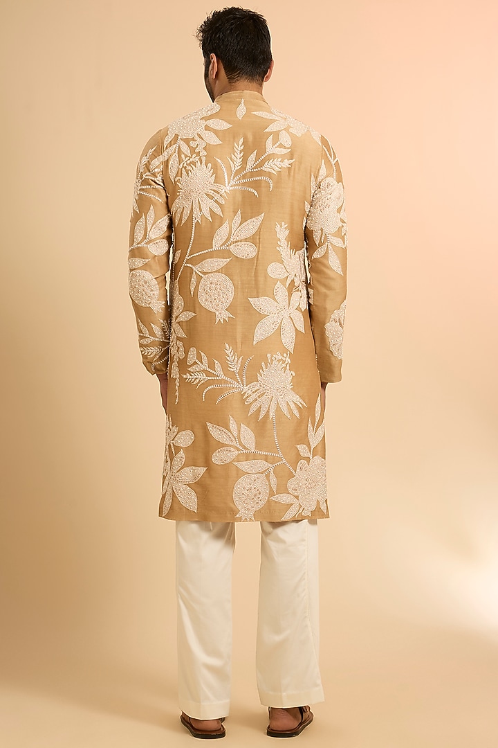 Brown Chanderi Embroidered Kurta Set by Mishru Men at Pernia's Pop Up Shop