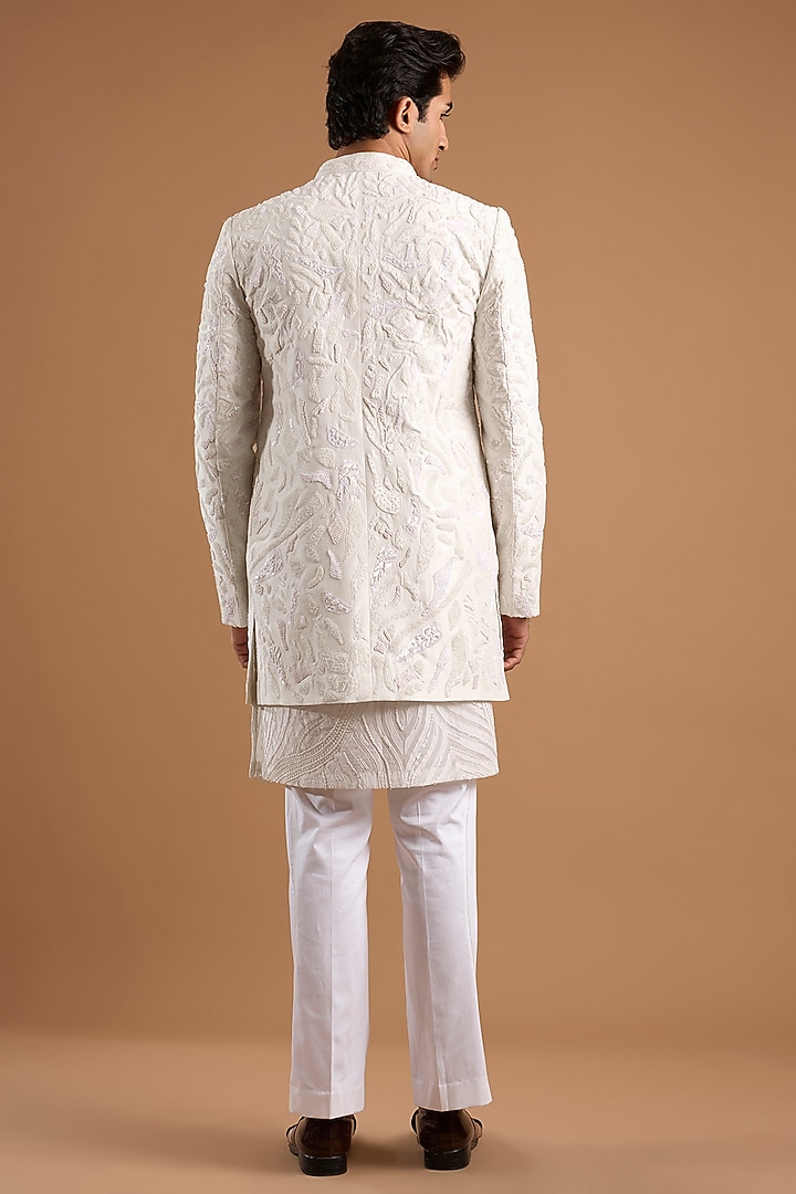 Ivory Silk Groom Indowestern Set by Mishru Men at Pernia's Pop Up Shop