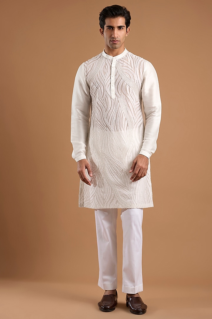Ivory Silk Groom Indowestern Set by Mishru Men at Pernia's Pop Up Shop