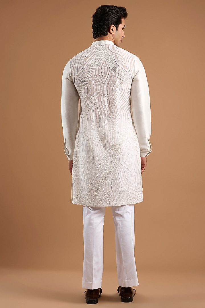 Ivory Silk Groom Indowestern Set by Mishru Men at Pernia's Pop Up Shop