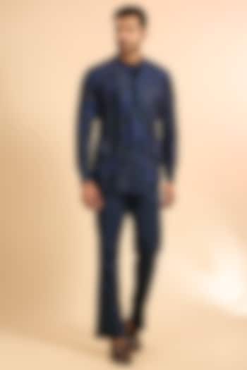 Navy Blue Dupion Co-Ord Set by Mishru Men at Pernia's Pop Up Shop