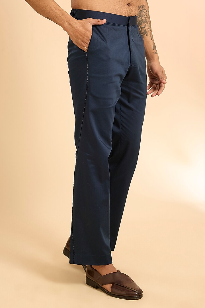 Navy Blue Chanderi Silk Co-Ord Set by Mishru Men at Pernia's Pop Up Shop