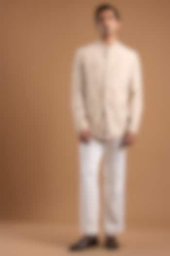 Champagne Dupion Groom Bandhgala Set by Mishru Men at Pernia's Pop Up Shop