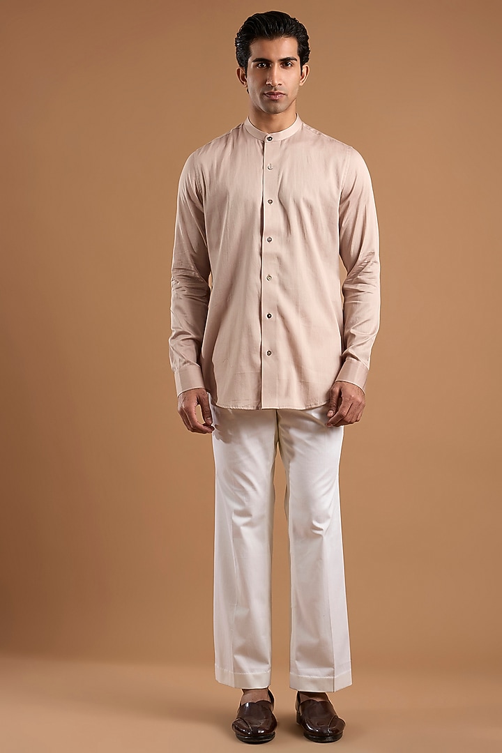 Champagne Dupion Groom Bandhgala Set by Mishru Men at Pernia's Pop Up Shop