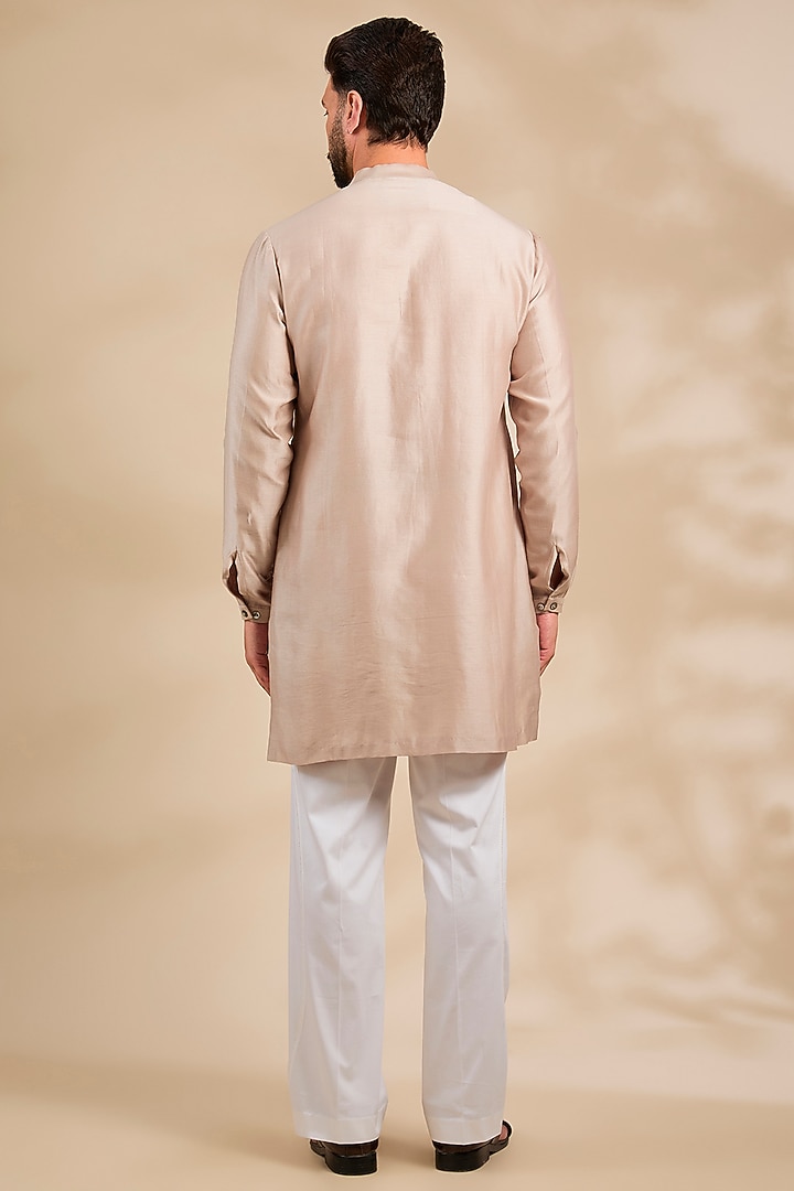Beige Dupion Silk Embroidered Groom Sherwani Set by Mishru Men at Pernia's Pop Up Shop