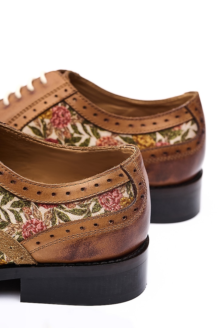 Tan Leather Printed Brogue Shoes by MisterSinister at Pernia's Pop Up Shop