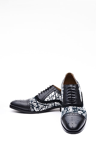 Black Leather Printed Shoes by MisterSinister
