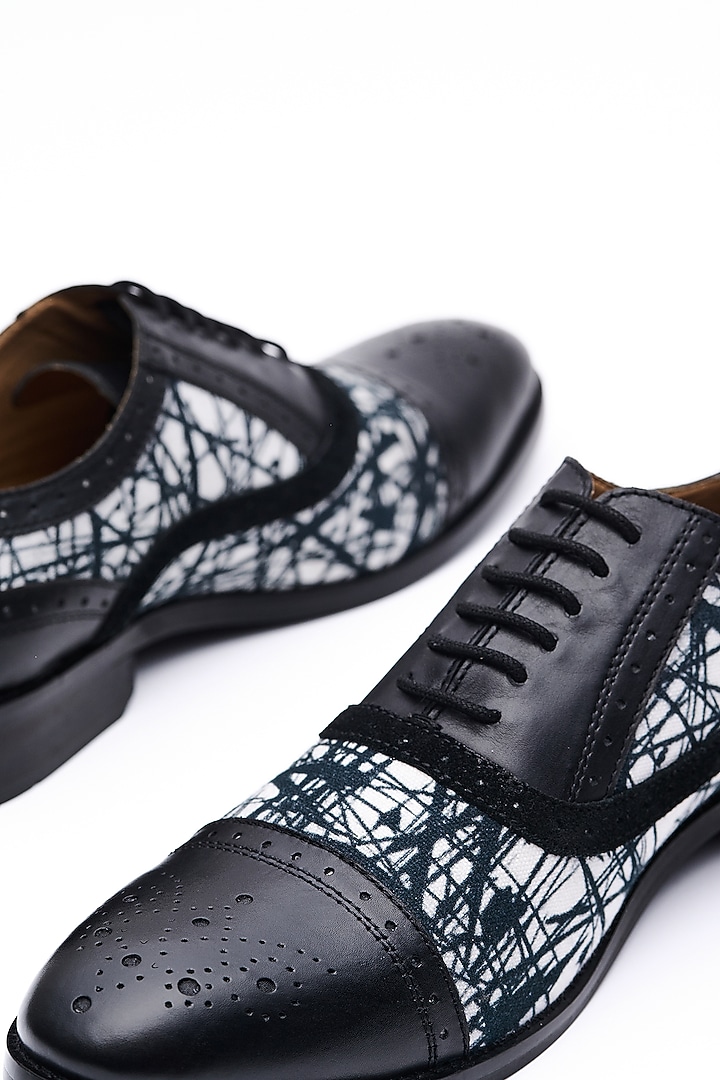 Black Leather Printed Shoes by MisterSinister at Pernia's Pop Up Shop