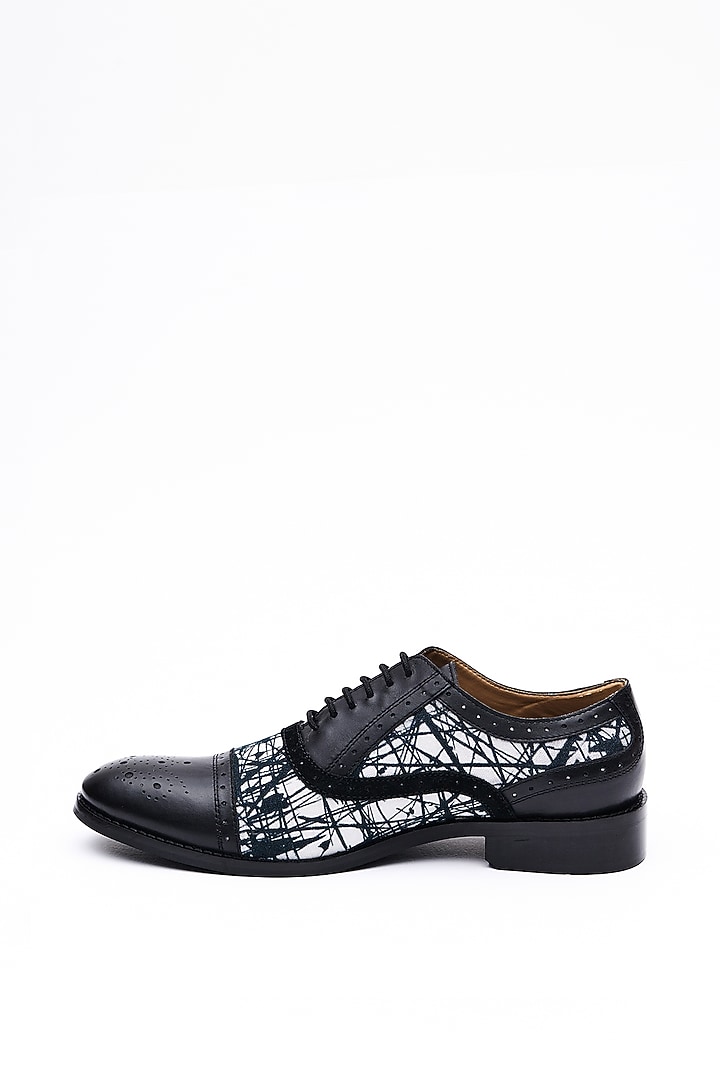 Black Leather Printed Shoes by MisterSinister at Pernia's Pop Up Shop