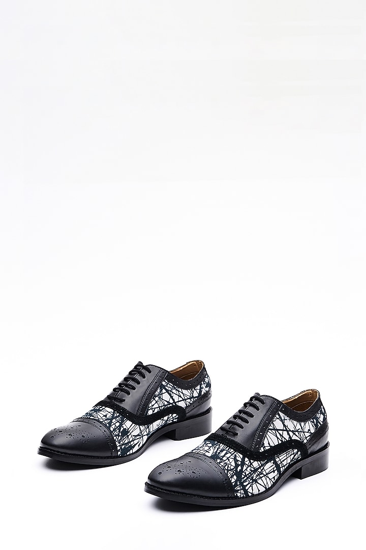Black Leather Printed Shoes by MisterSinister at Pernia's Pop Up Shop