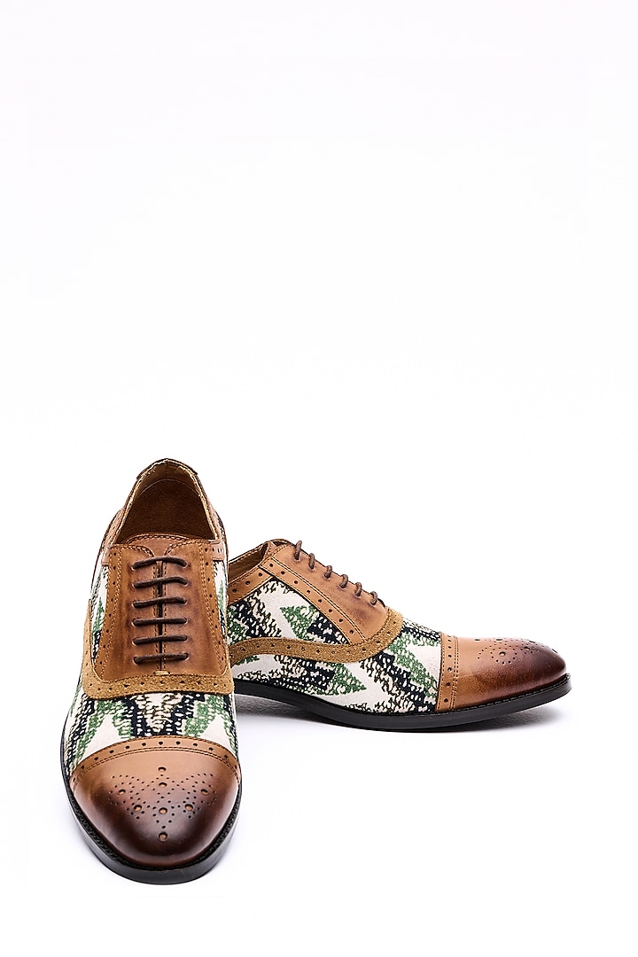 Tan Leather Printed Shoes by MisterSinister