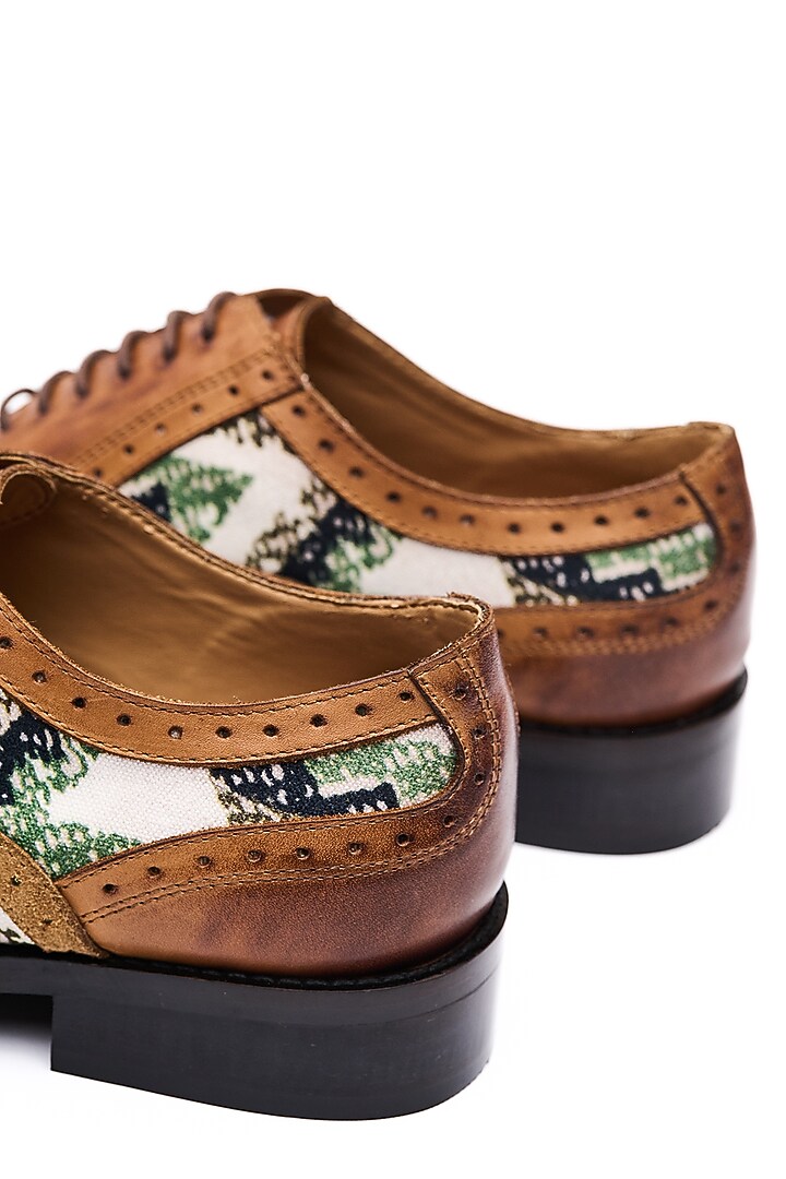 Tan Leather Printed Shoes by MisterSinister at Pernia's Pop Up Shop