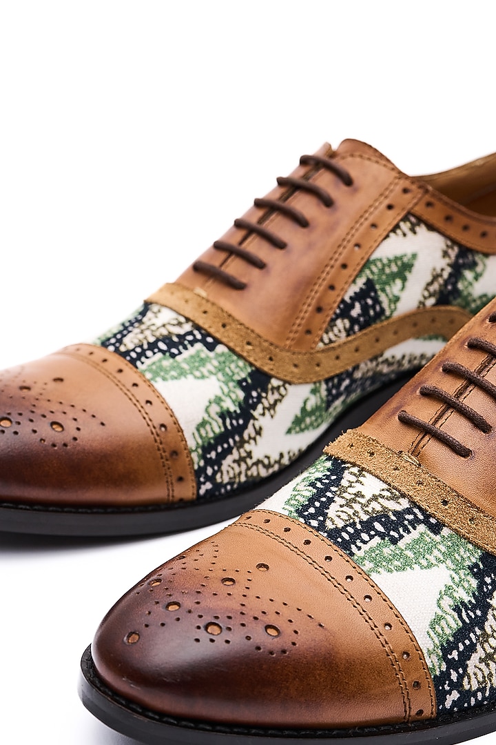 Tan Leather Printed Shoes by MisterSinister at Pernia's Pop Up Shop