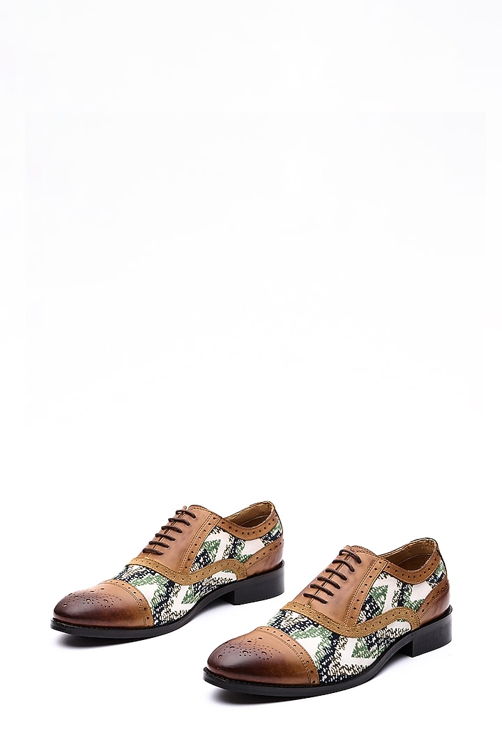 Tan Leather Printed Shoes by MisterSinister at Pernia's Pop Up Shop