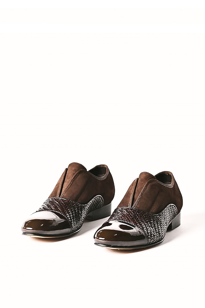 Brown Leather Slip-On Shoes by MisterSinister