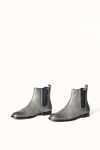 Grey Leather Chelsea Boots by MisterSinister