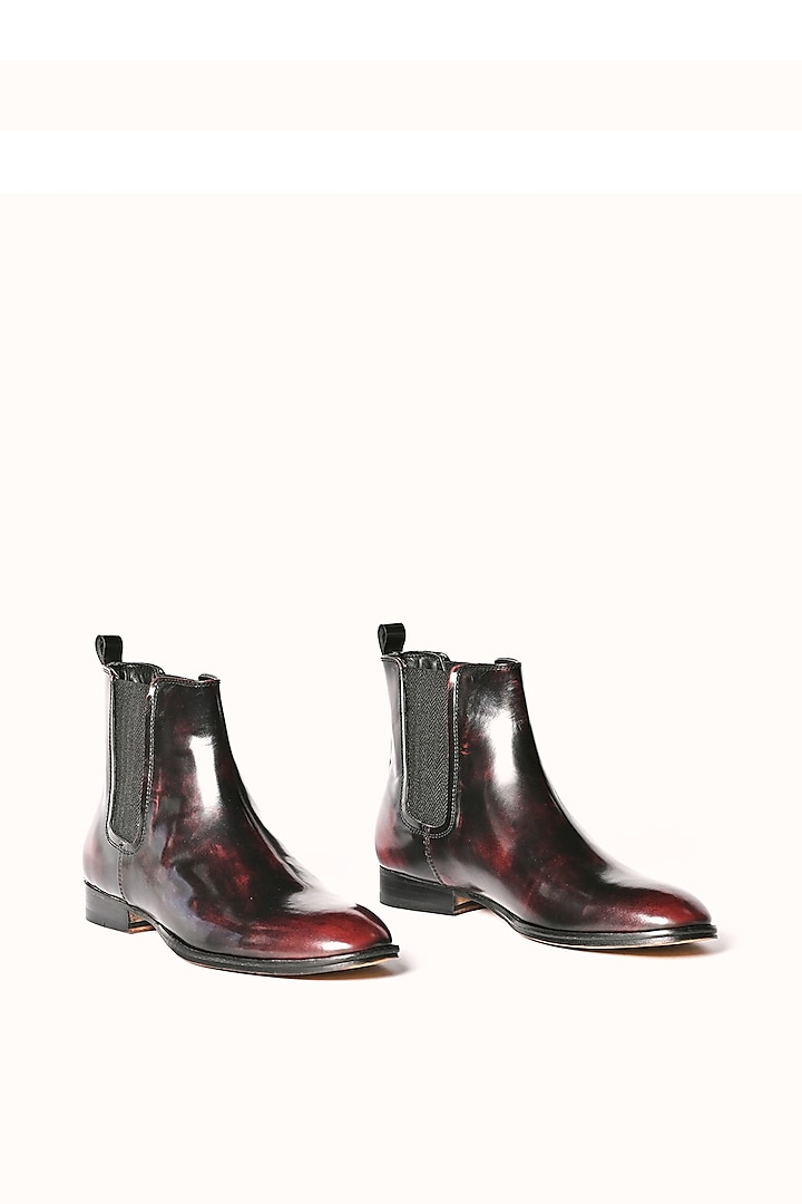 Maroon Leather Chelsea Boots by MisterSinister
