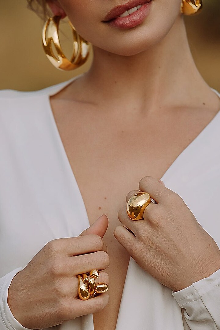 Gold Plated Handcrafted Stackable Pebble Ring (Set Of 3) by Misho Design at Pernia's Pop Up Shop