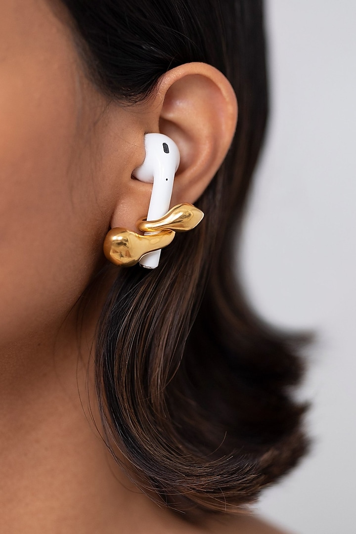 Gold Plated Pebble Pod Stud Earrings by Misho Designs