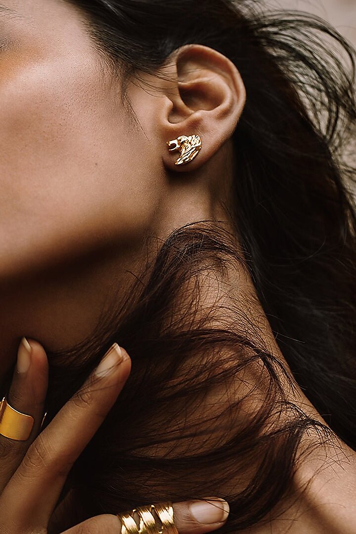 Gold Plated Leo Stud Earrings by Misho Designs