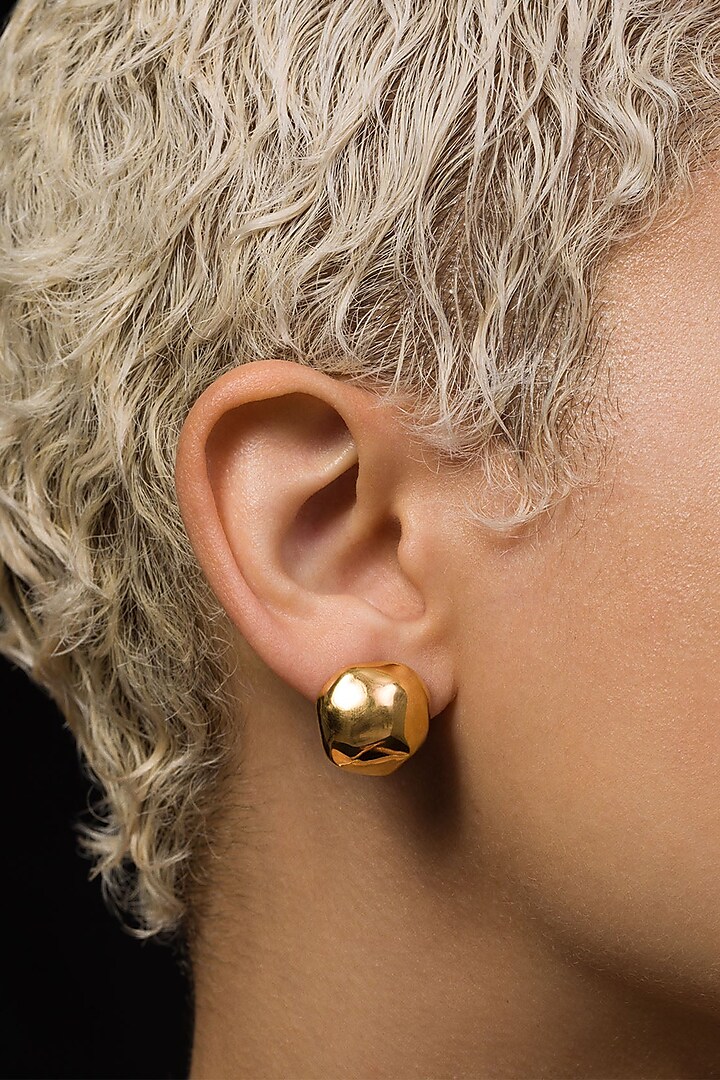 Gold Plated Medium Gemela Stud Earrings by Misho Designs