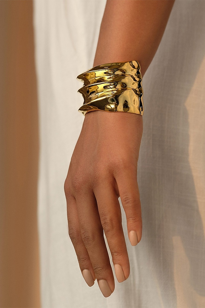 Gold Plated Ripple Cuff by Misho Designs