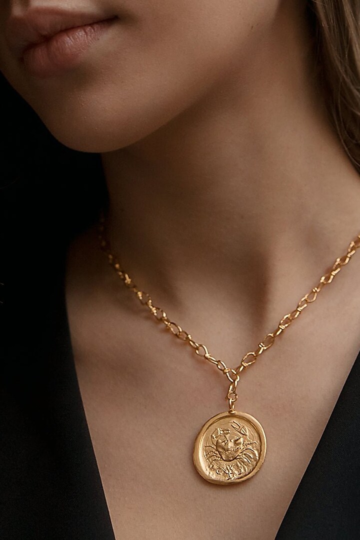 Gold Plated Cancer Zodiac Mini Link Chain Pendant Necklace by Misho Design at Pernia's Pop Up Shop