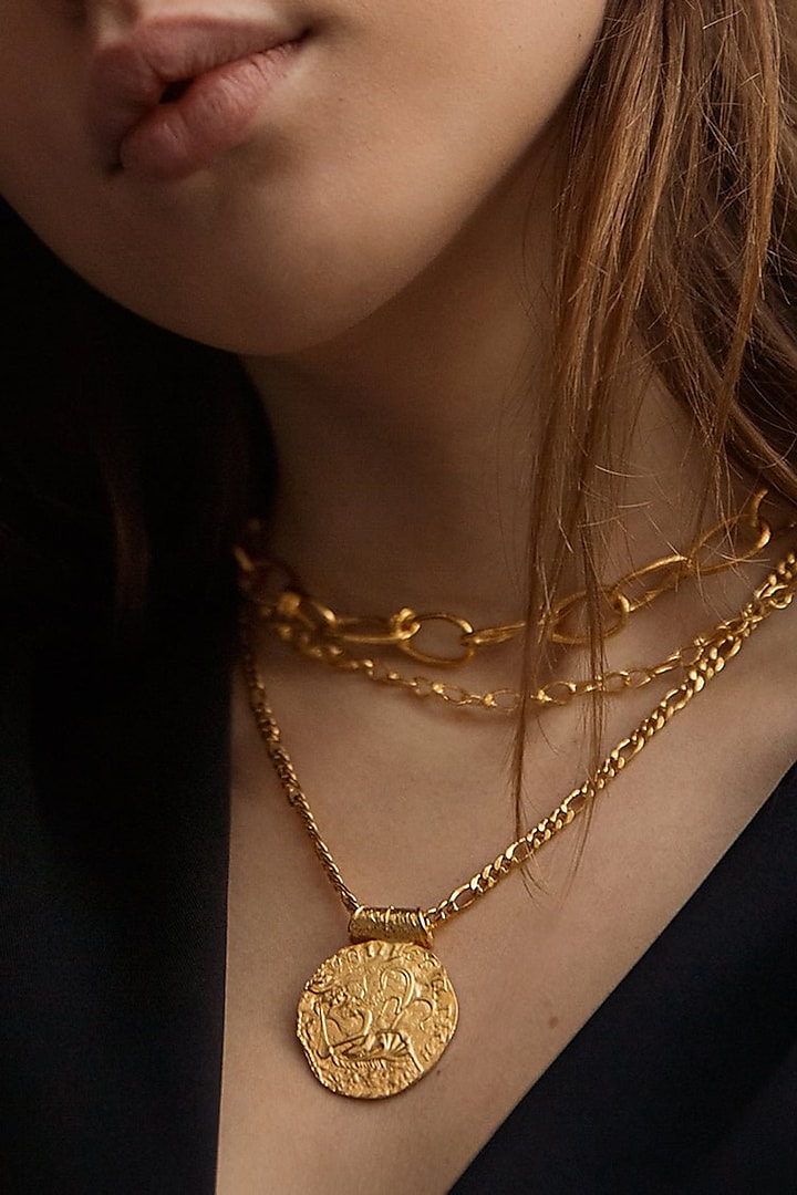 Gold Plated Virgo Zodiac Figaro Chain Pendant Necklace by Misho Designs at Pernia's Pop Up Shop