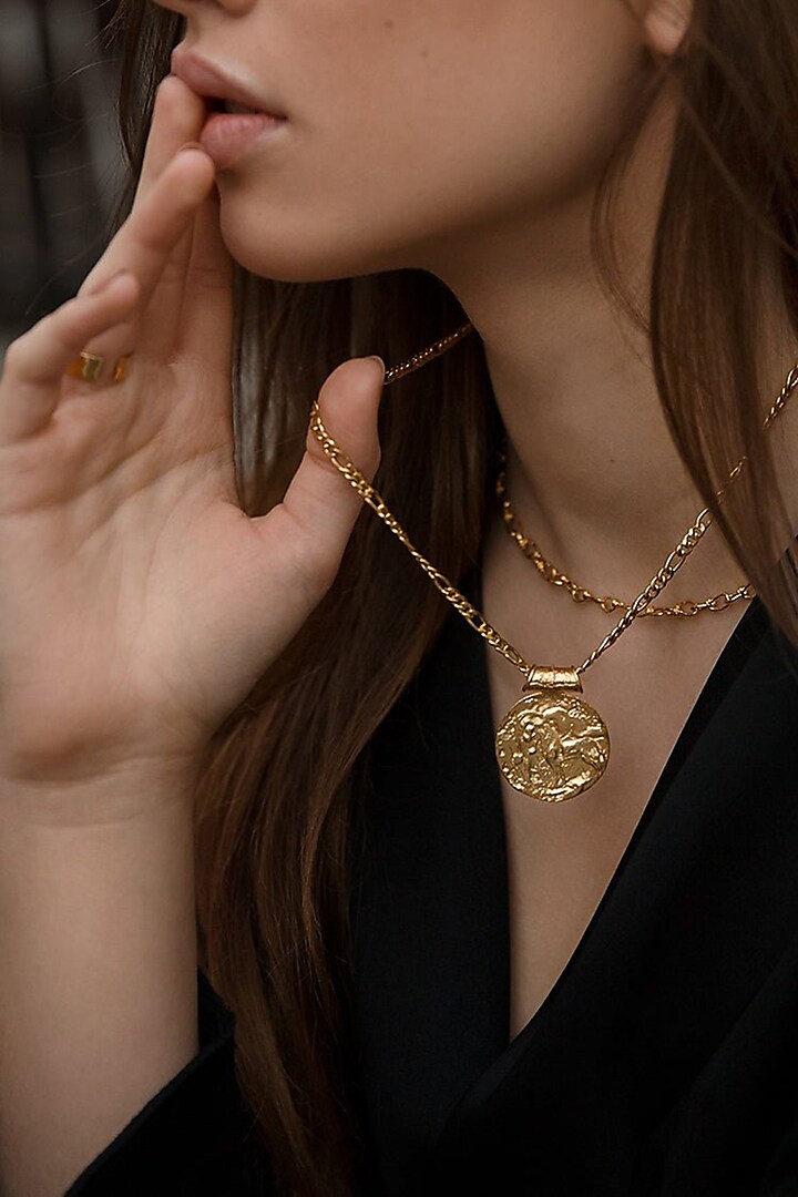 Gold Plated Libra Zodiac Figaro Chain Pendant Necklace by Misho Designs at Pernia's Pop Up Shop