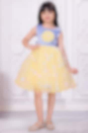 Yellow Tissue & Net Floral Applique Work Dress For Girls by Ministitch at Pernia's Pop Up Shop