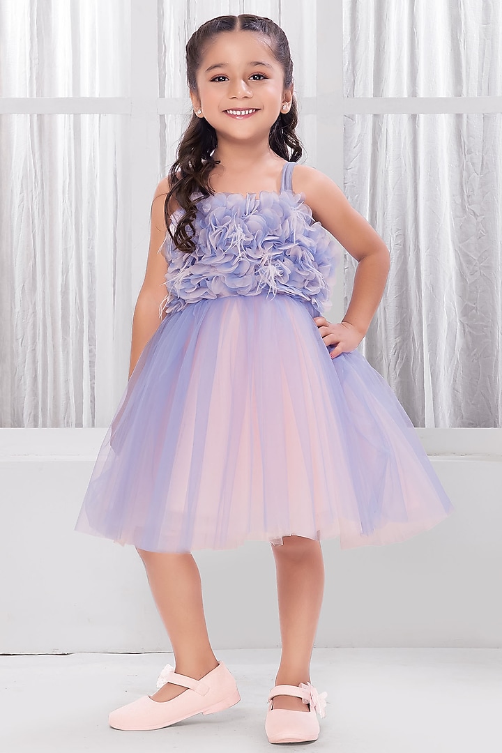 Lilac & Baby Pink Net Dress For Girls by Ministitch at Pernia's Pop Up Shop
