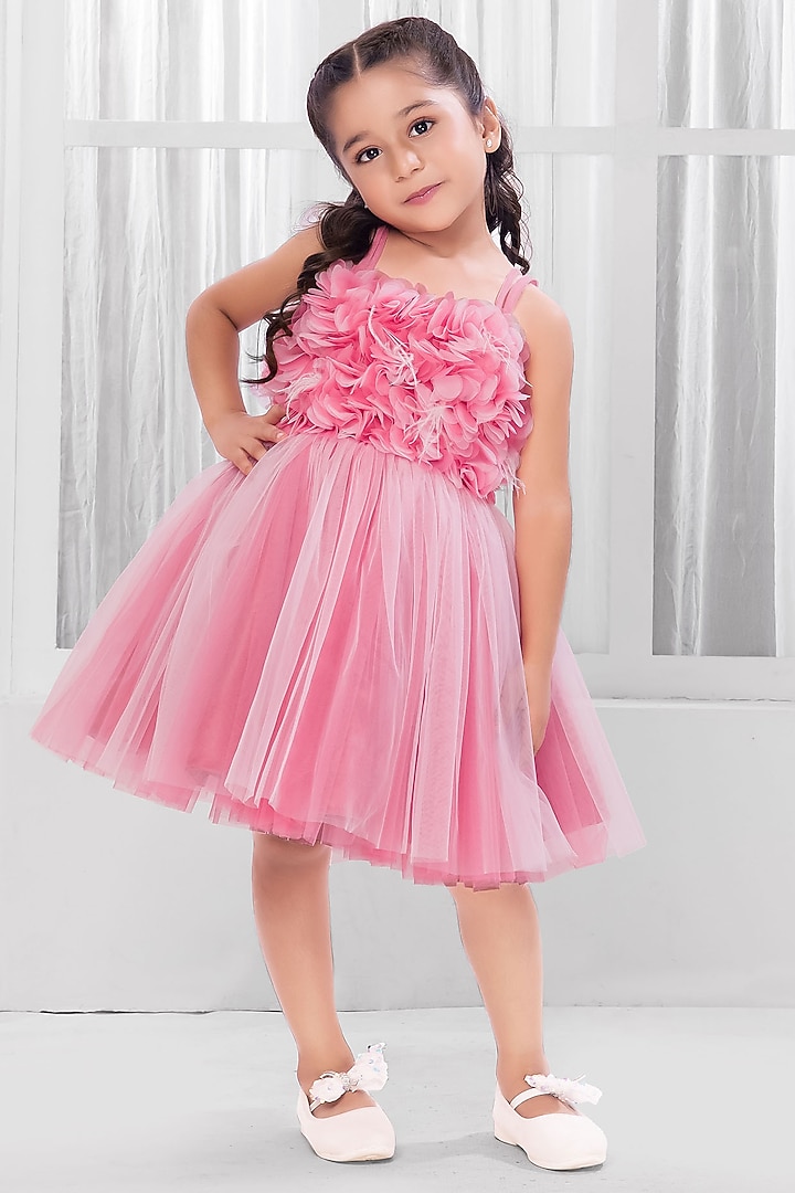 Pink Net Layered Dress For Girls by Ministitch at Pernia's Pop Up Shop