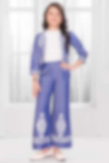 Blue Cotton Embroidered Co-Ord Set For Girls by Ministitch at Pernia's Pop Up Shop