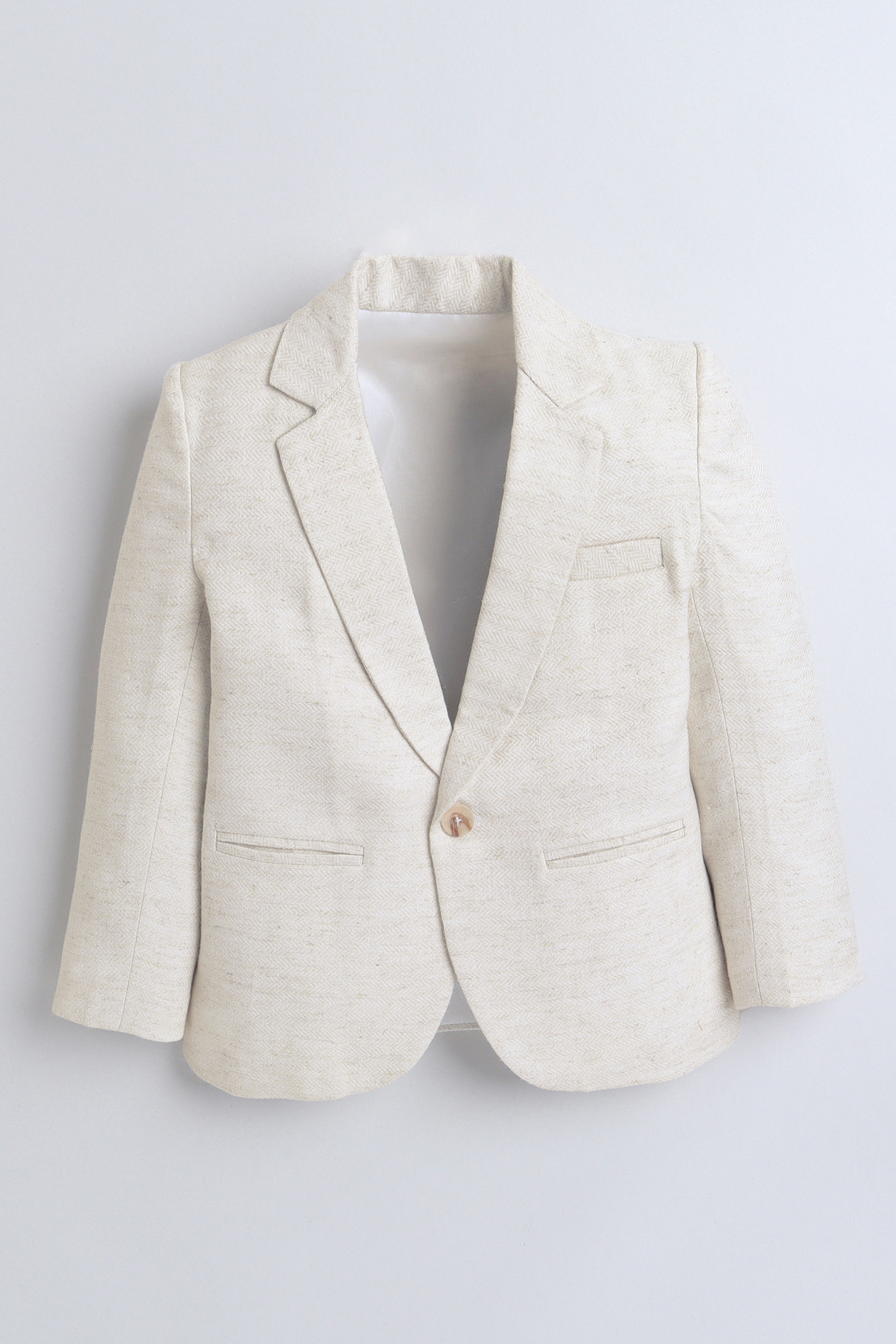 Cream Nylon Polyester Printed Single-Breasted Blazer For Boys by Ministitch