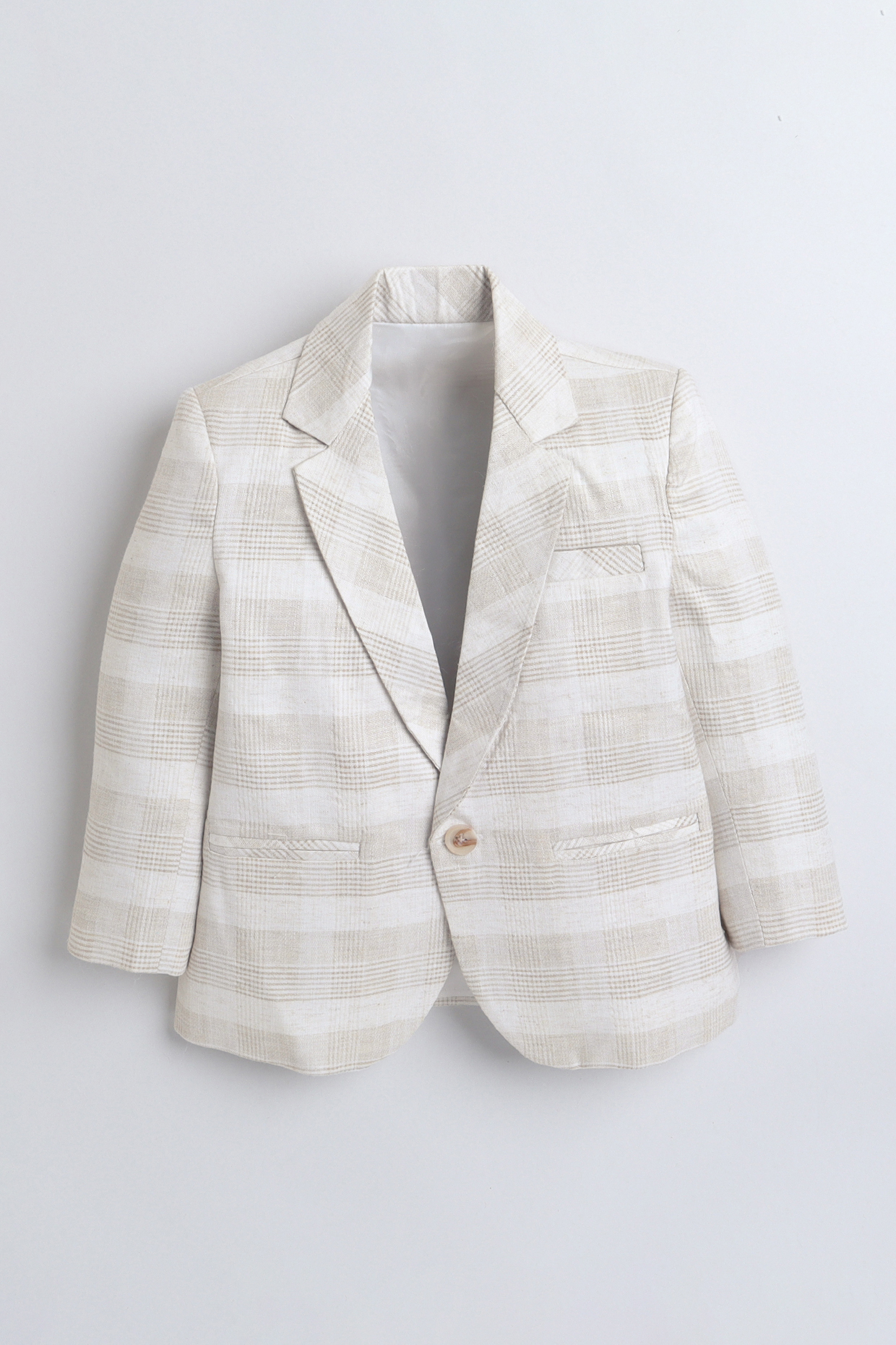 Cream Nylon Polyester Printed Single-Breasted Blazer For Boys by Ministitch